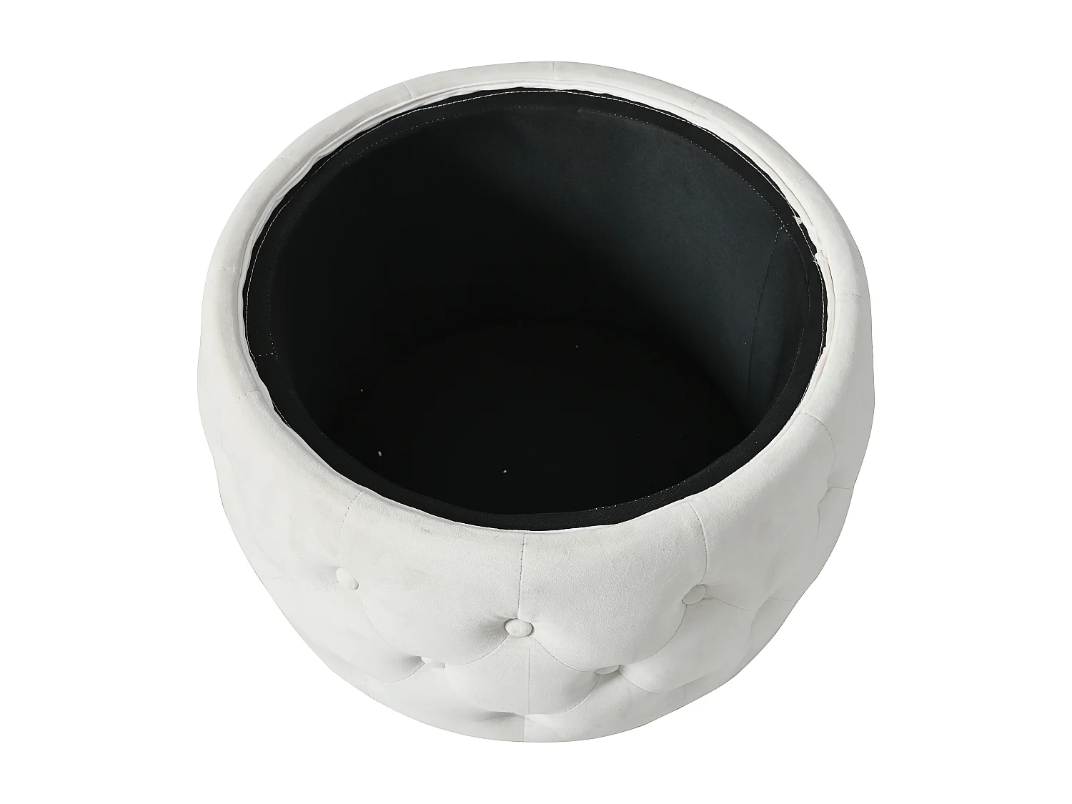 Pouf coffre rond en tissu velours avec rangement – Tabouret multifonction beige 60 cm +37 cm