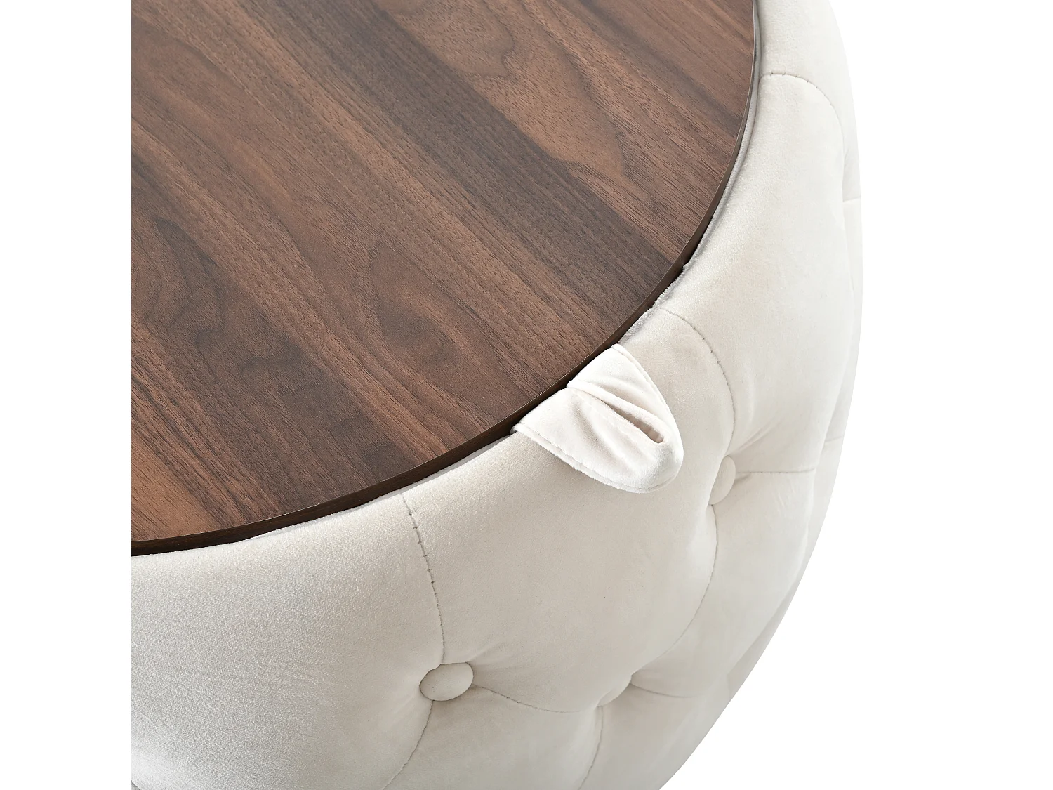 Pouf coffre rond en tissu velours avec rangement – Tabouret multifonction beige 60 cm +37 cm