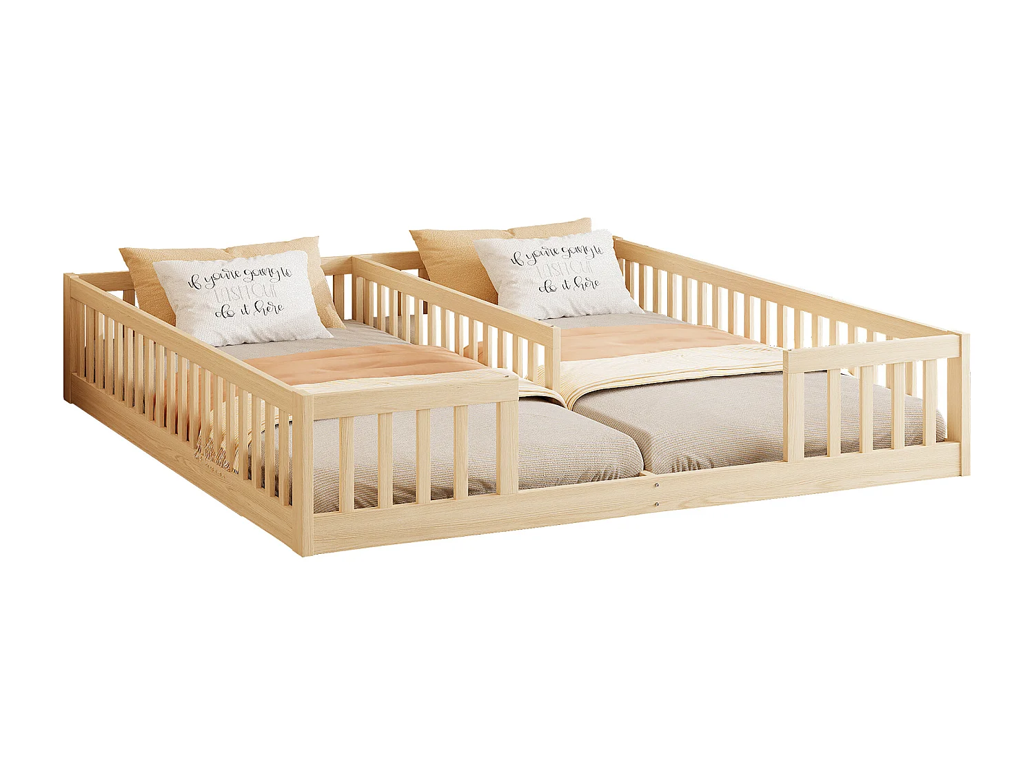Lit enfant 90x200 cm 2 couchages avec sommier à lattes - Naturel clair