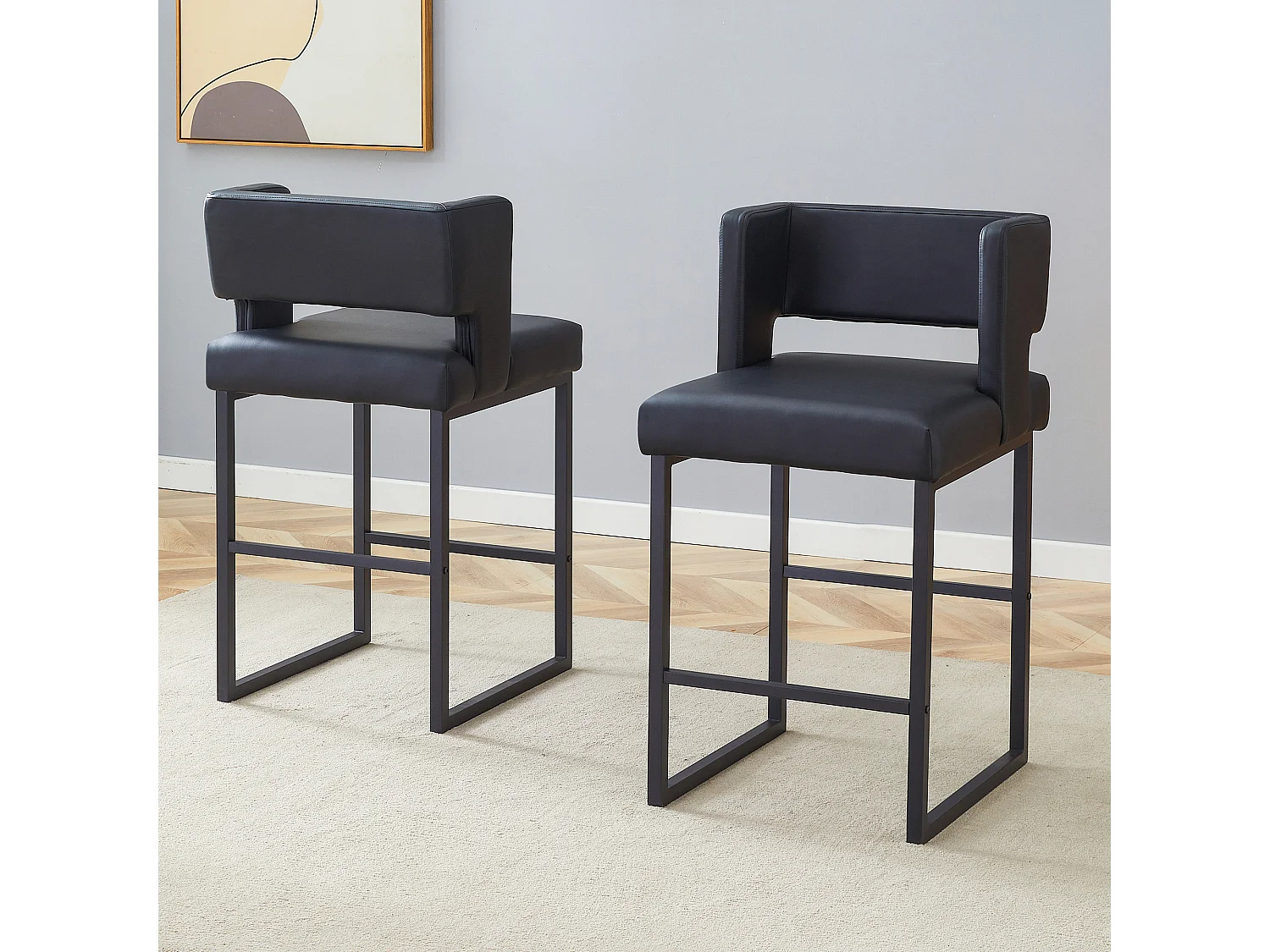 Lot de 2 tabourets de bar en PU avec pieds en métal - Design nordique - Noir