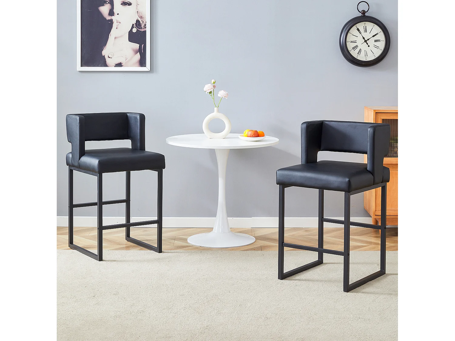 Lot de 2 tabourets de bar en PU avec pieds en métal - Design nordique - Noir