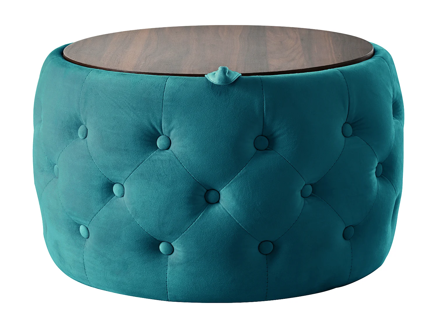 Pouf coffre rond en tissu velours avec rangement – Tabouret multifonction bleu 60 cm +37 cm