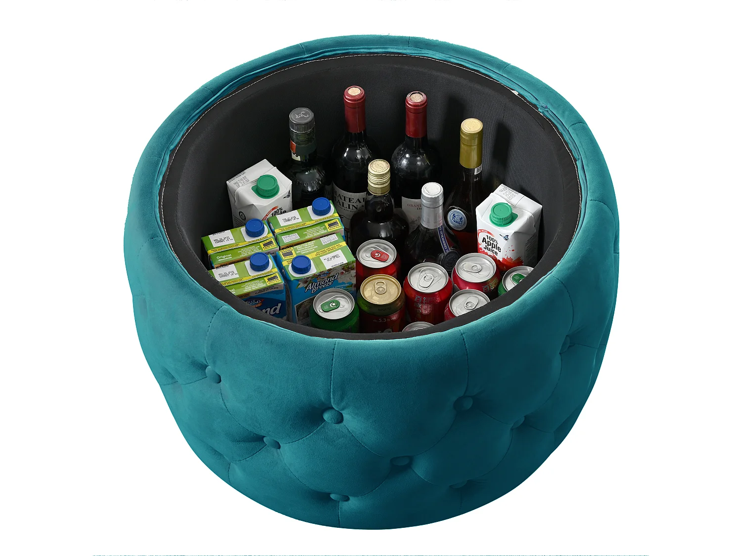 Pouf coffre rond en tissu velours avec rangement – Tabouret multifonction bleu 60 cm +37 cm