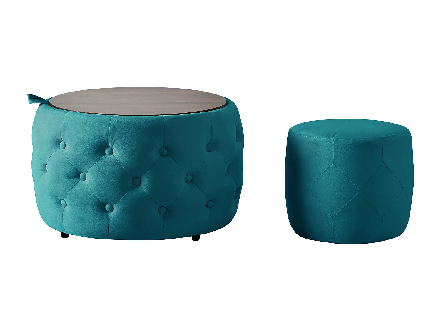 Pouf coffre rond en tissu velours avec rangement – Tabouret multifonction bleu 60 cm +37 cm