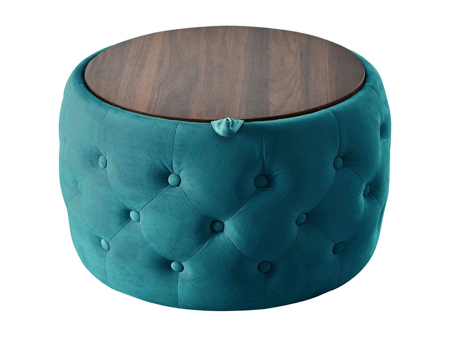 Pouf coffre rond en tissu velours avec rangement – Tabouret multifonction bleu 60 cm +37 cm