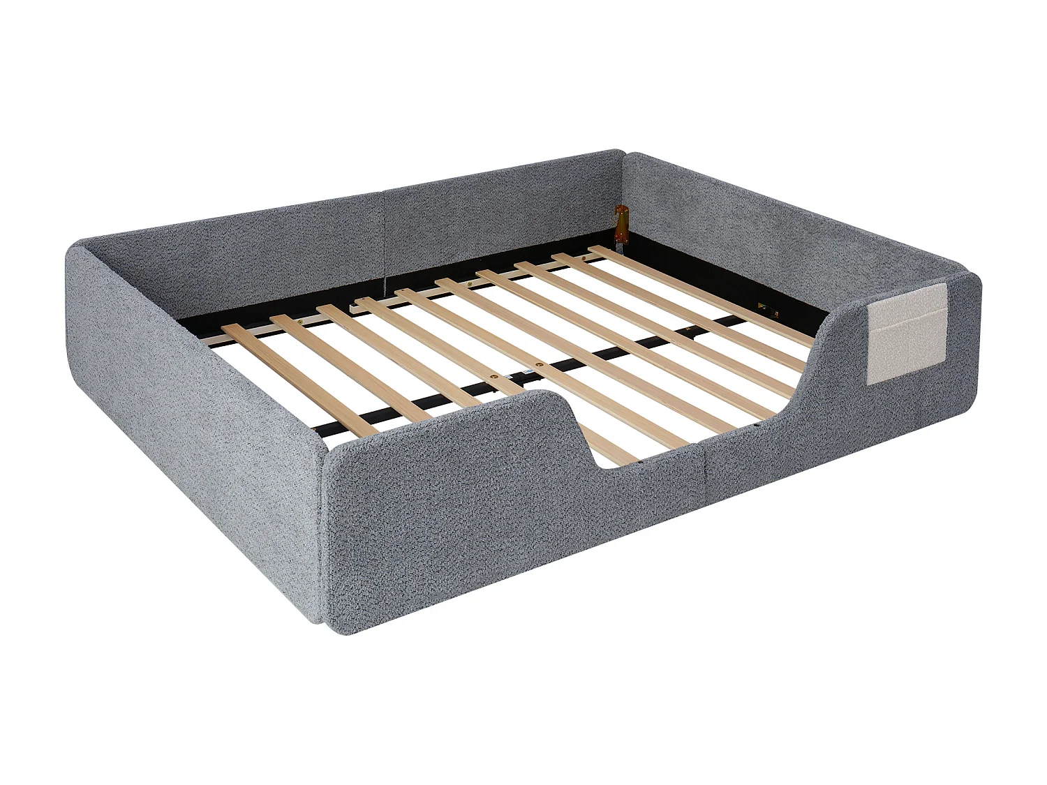 Lit adulte / enfant 140 x 190 cm avec barrières de sécurité amovibles - Tissu gris