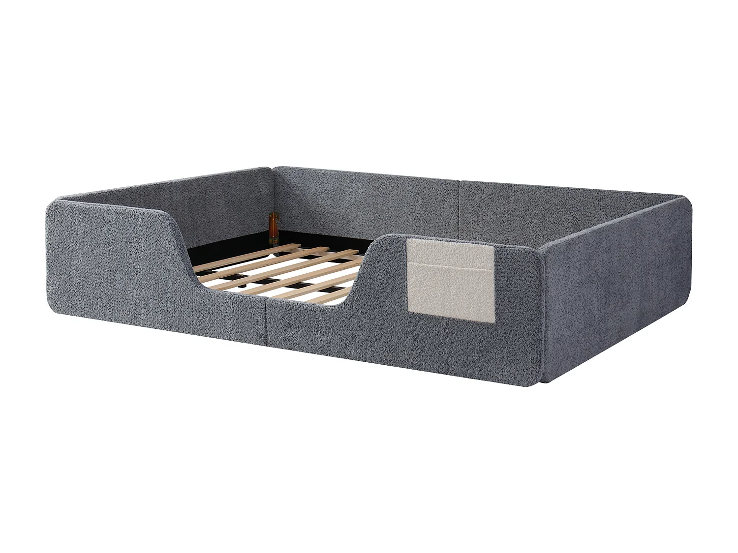 Lit adulte / enfant 140 x 190 cm avec barrières de sécurité amovibles - Tissu gris