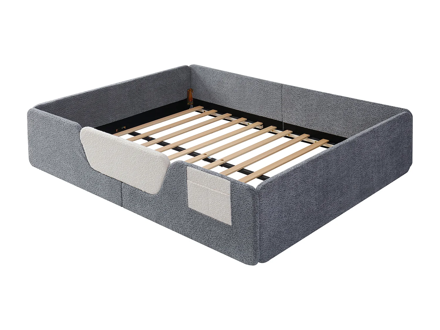 Lit adulte / enfant 140 x 190 cm avec barrières de sécurité amovibles - Tissu gris