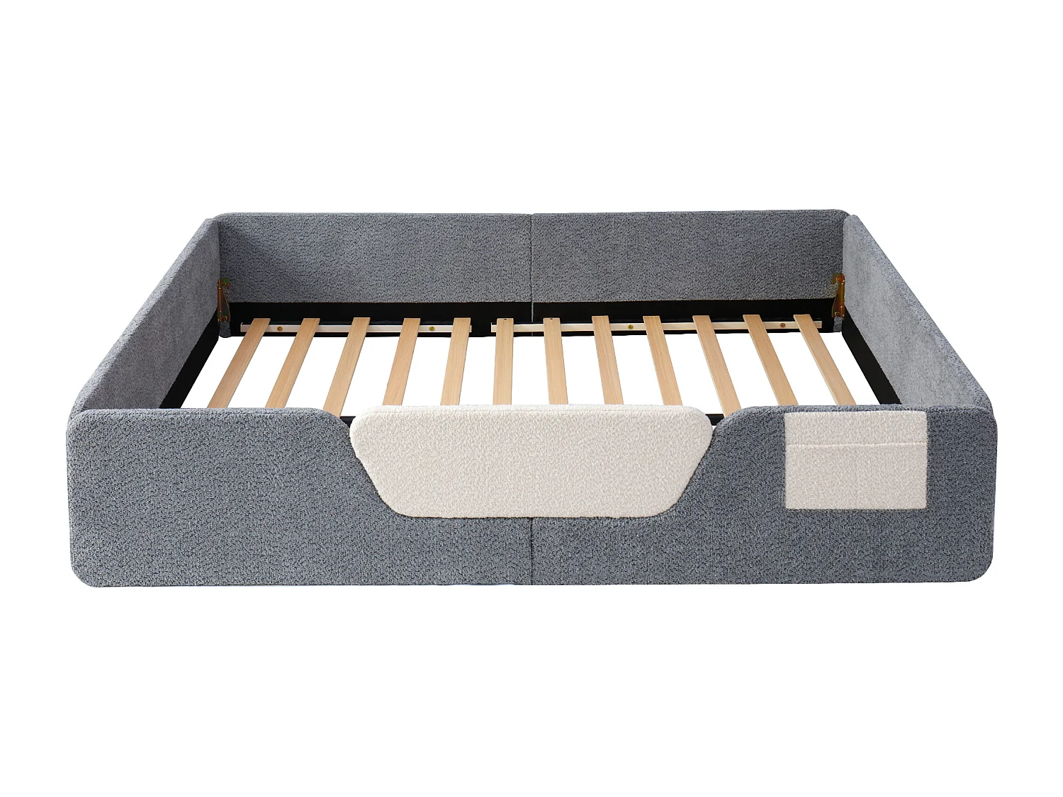 Lit adulte / enfant 140 x 190 cm avec barrières de sécurité amovibles - Tissu gris