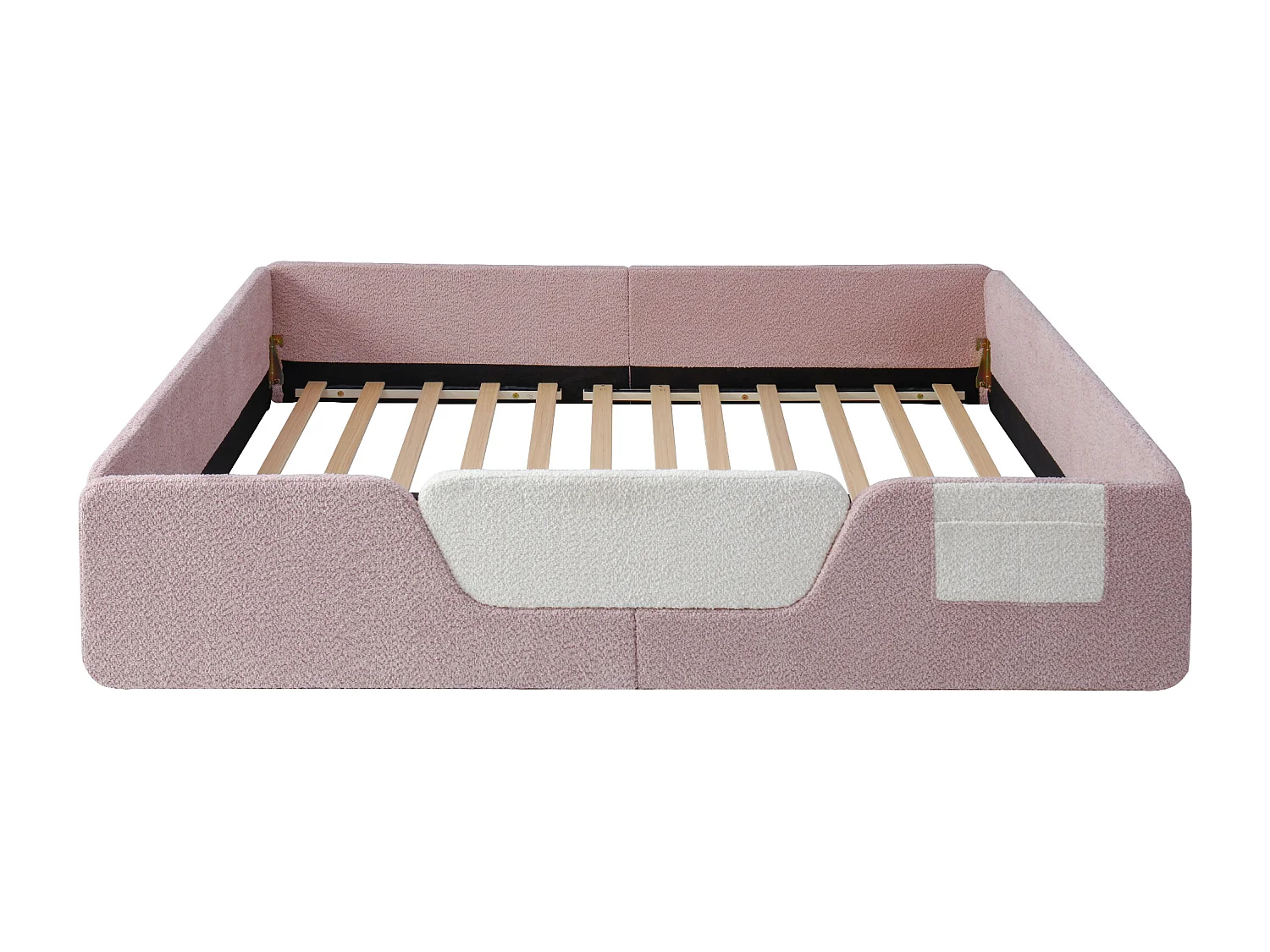 Lit adulte / enfant 140 x 190 cm avec barrières de sécurité amovibles - Tissu rose