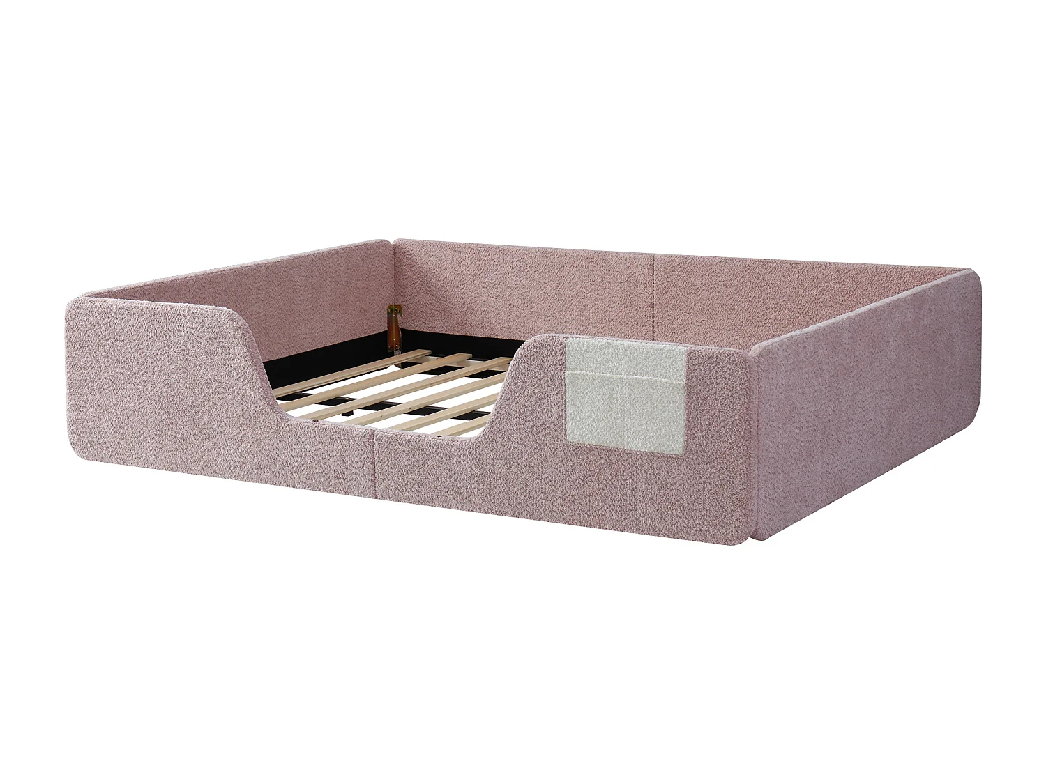 Lit adulte / enfant 140 x 190 cm avec barrières de sécurité amovibles - Tissu rose