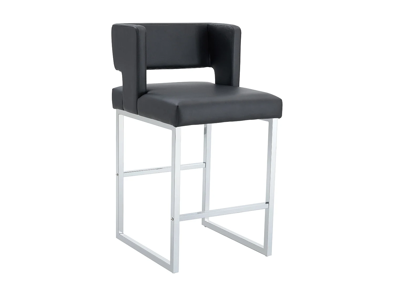 Lot de 2 tabourets de bar en PU noir avec pieds en métal argenté - Design nordique