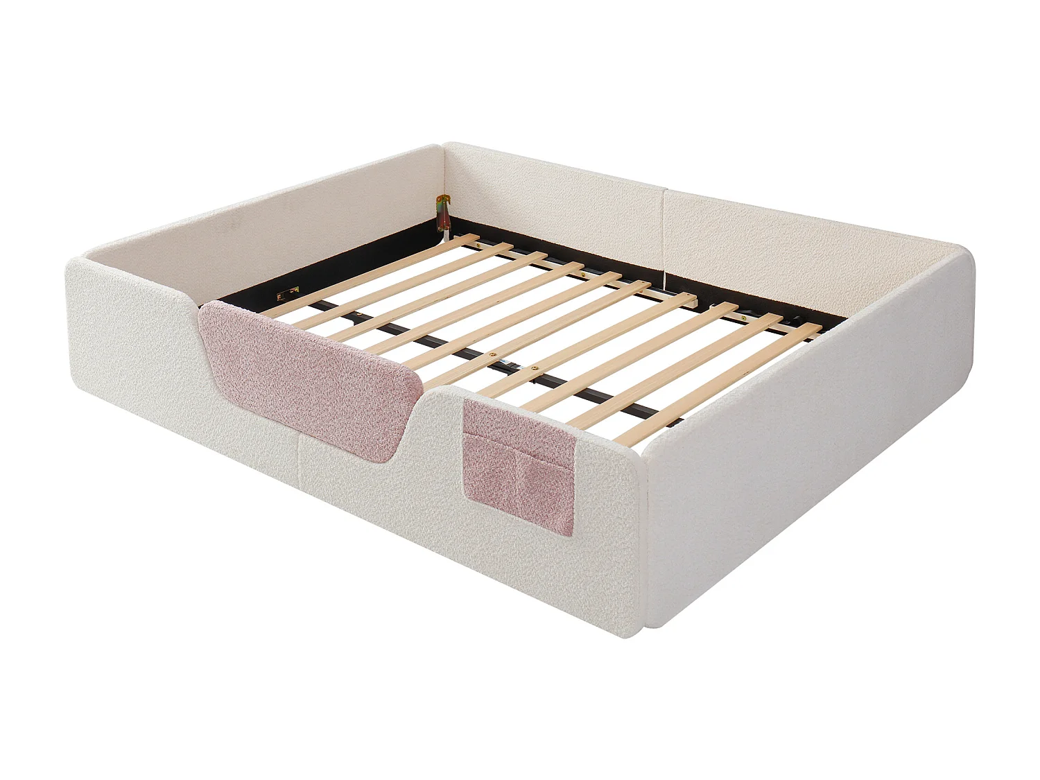 Lit adulte / enfant 140 x 190 cm avec barrières de sécurité amovibles - Tissu beige