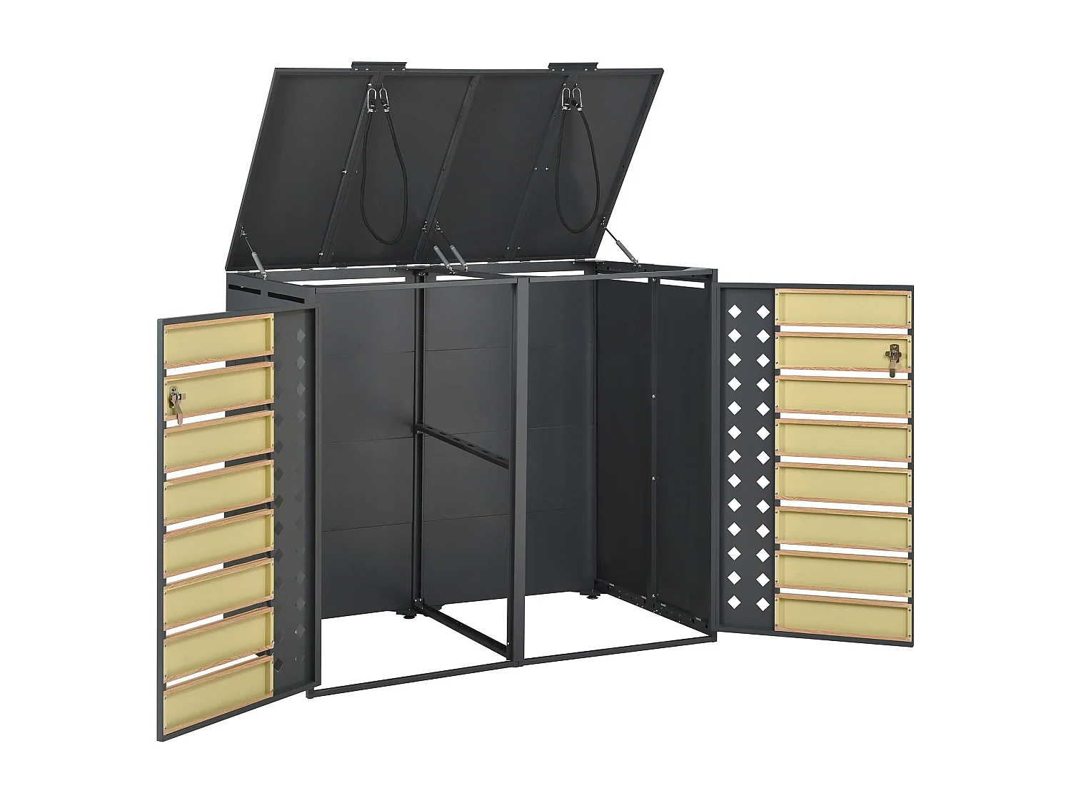 Abri pour 2 poubelles avec couvercle à charnière et verrouillable - Acier + bois - Gris