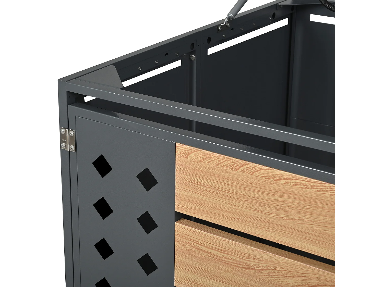 Abri pour 2 poubelles avec couvercle à charnière et verrouillable - Acier + bois - Gris