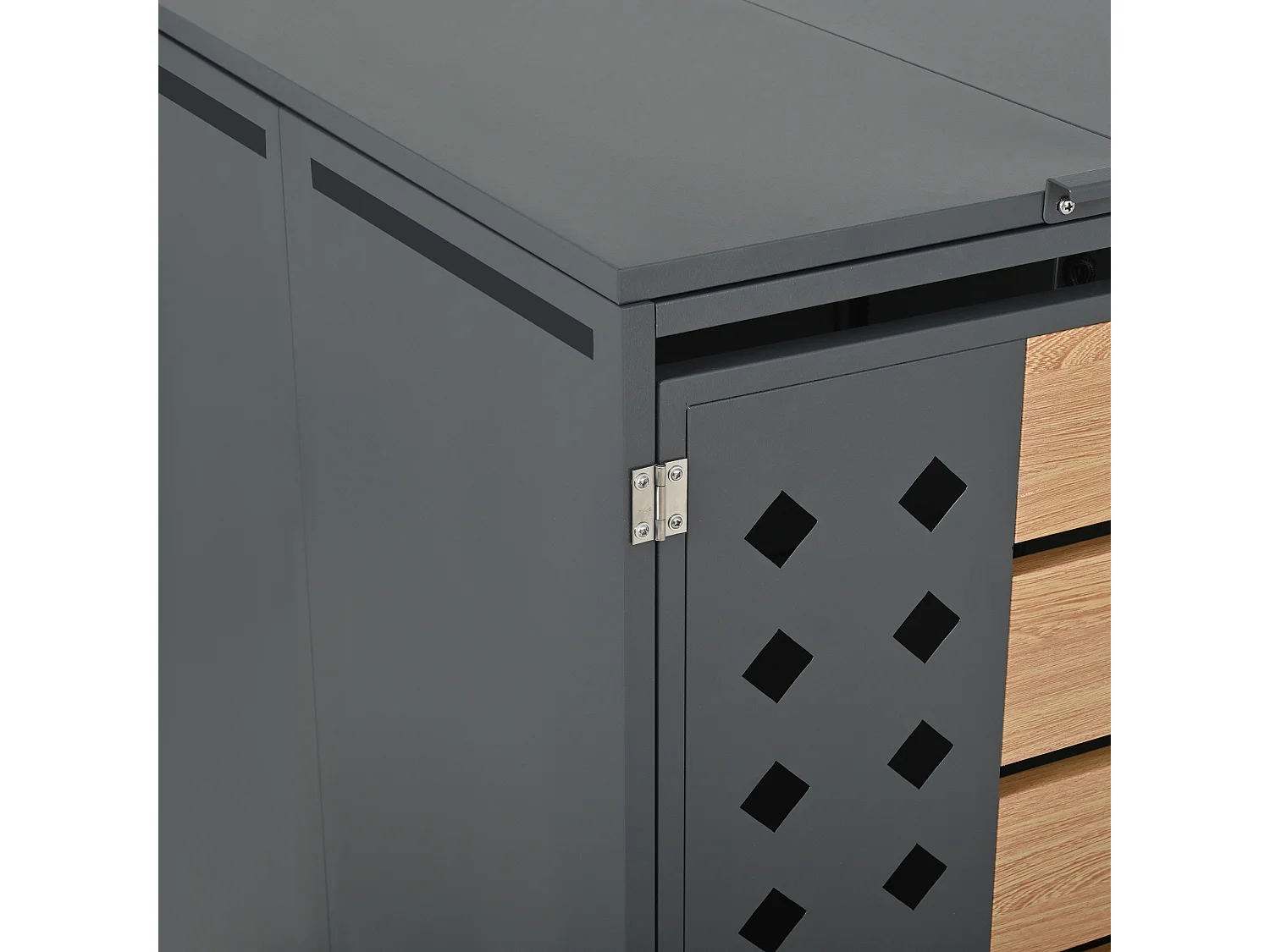 Abri pour 2 poubelles avec couvercle à charnière et verrouillable - Acier + bois - Gris