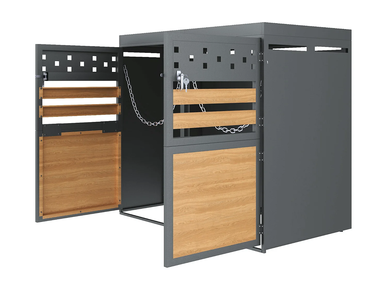 Abri pour 2 poubelles pour 120–240 L anthracite - Portes aspect bois