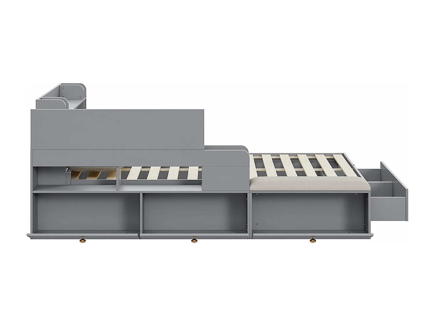 Lit adulte 140 x 200 cm avec rangement et 1 table de chevet, banc - Gris