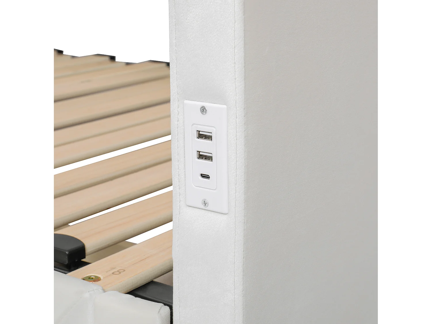 Lit banquette 90x200 cm extensible 180x200 cm - Lit adulte avec 2 tiroirs et port USB - Velours beige