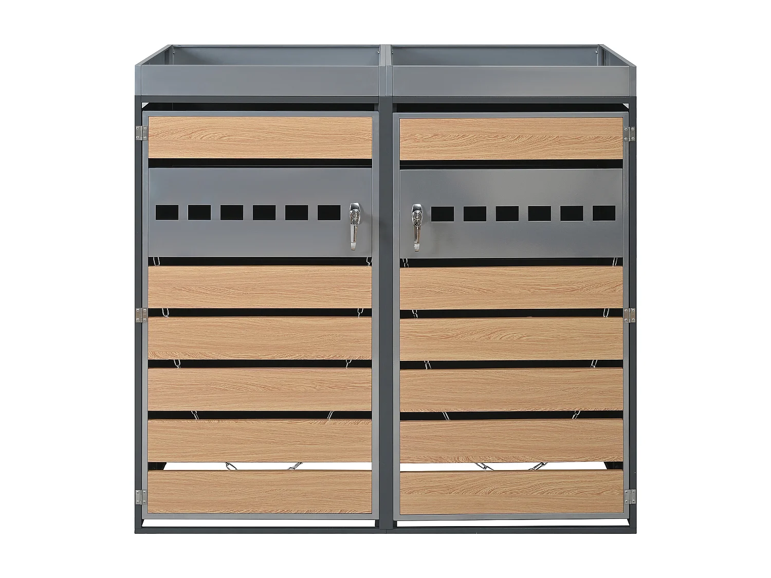 Abri pour 2 poubelles avec espace de plantation et ventilation - Gris et bois