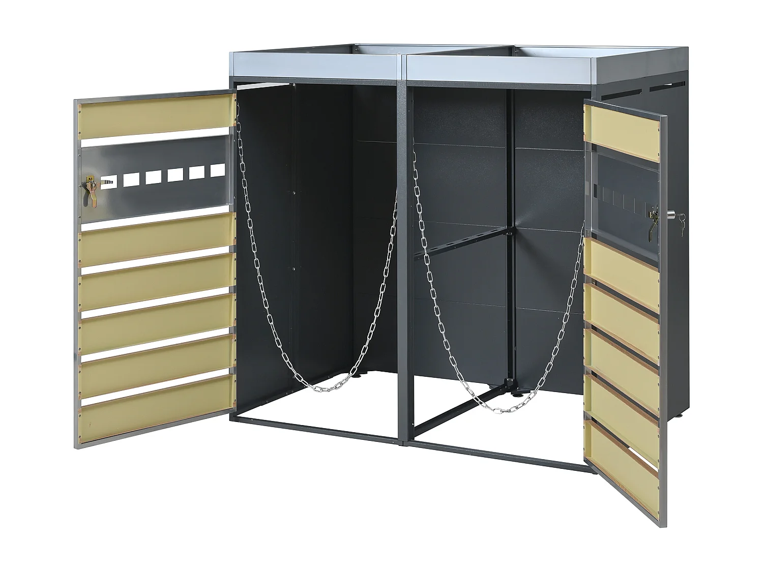 Abri pour 2 poubelles avec espace de plantation et ventilation - Gris et bois