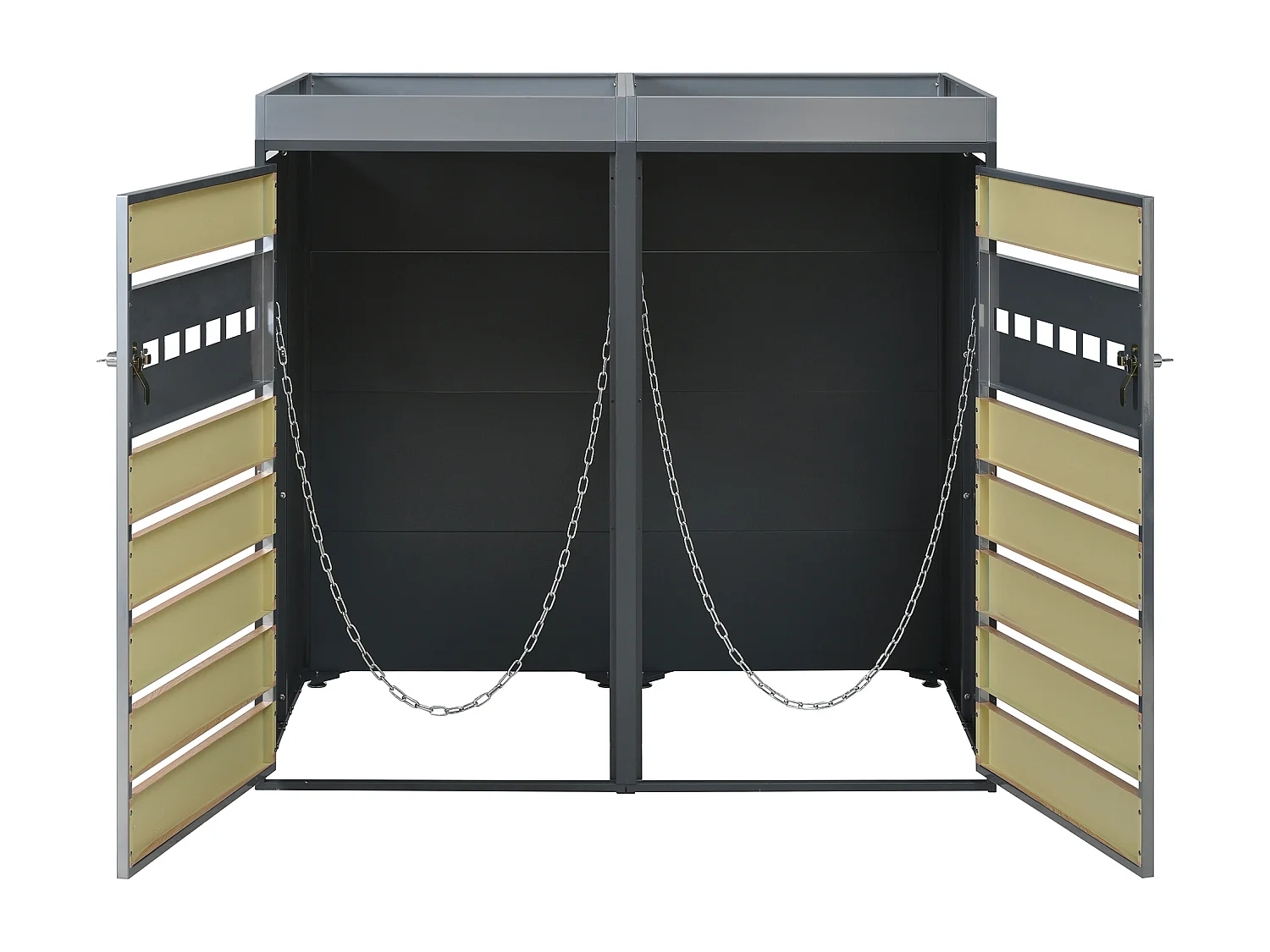 Abri pour 2 poubelles avec espace de plantation et ventilation - Gris et bois