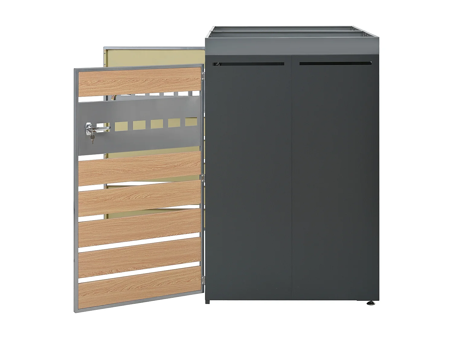 Abri pour 2 poubelles avec espace de plantation et ventilation - Gris et bois