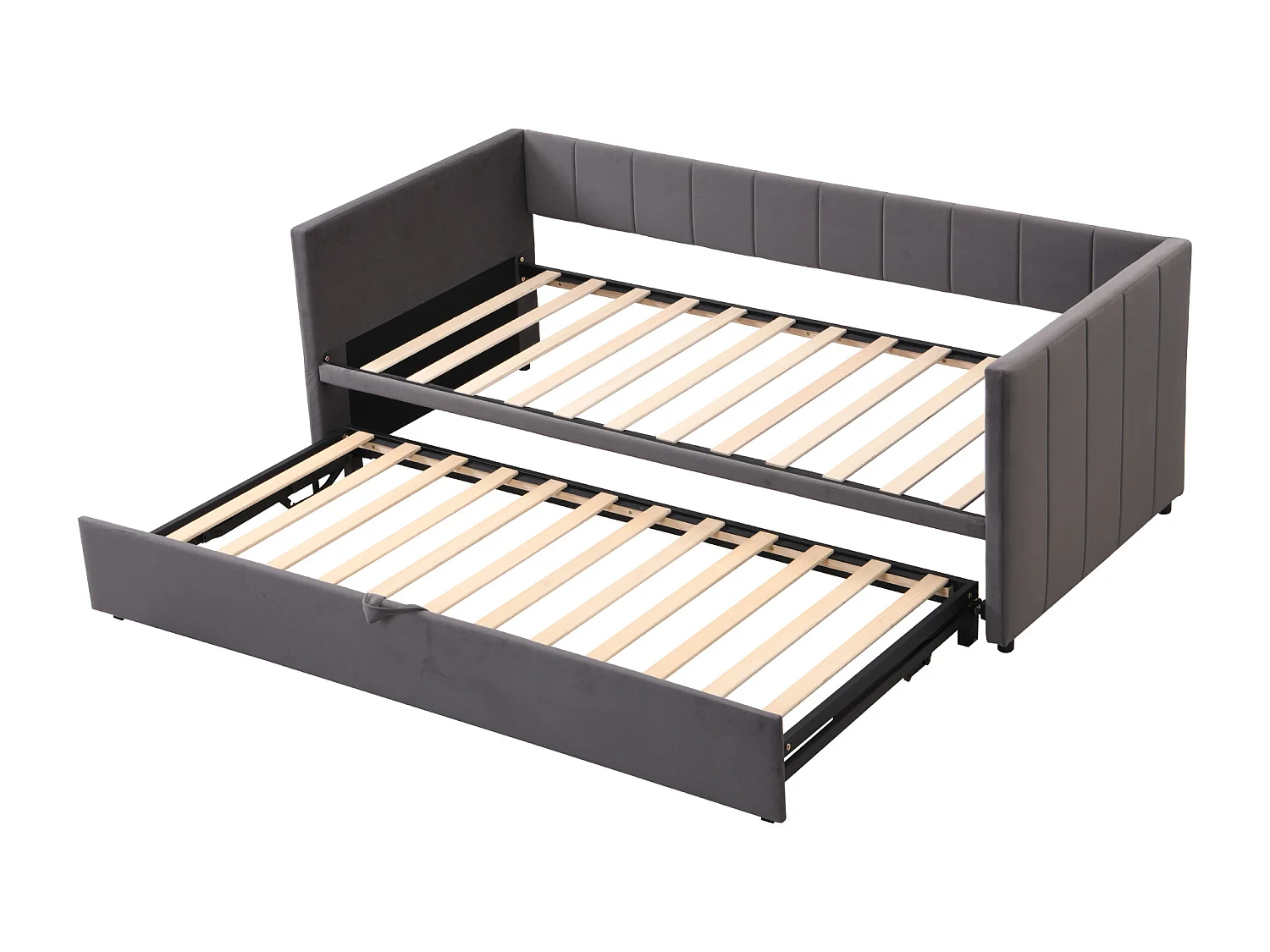 Lit enfant / adulte 90/180x200 cm extensible avec sommier à lattes, velours gris