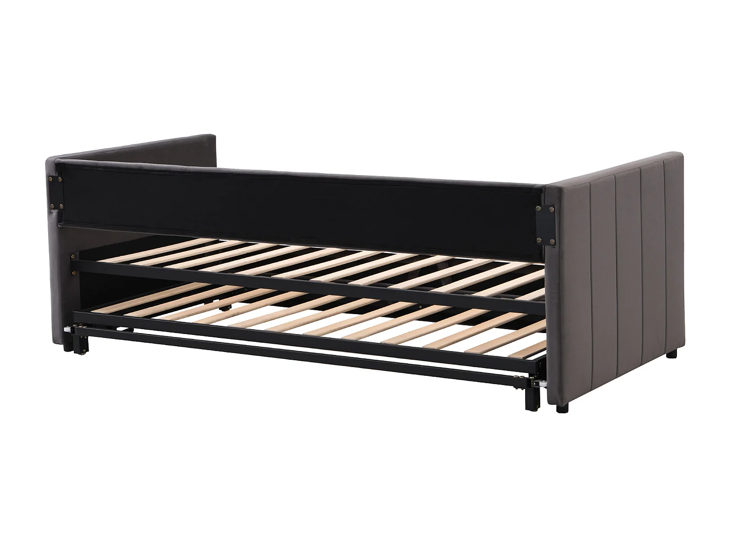 Lit enfant / adulte 90/180x200 cm extensible avec sommier à lattes, velours gris