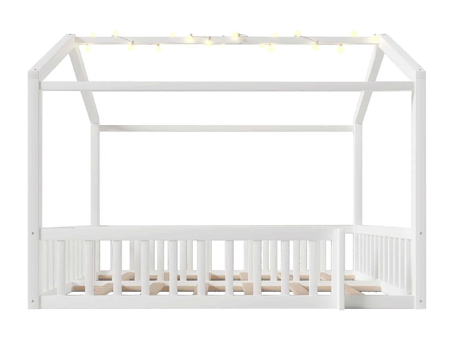 Lit cabane enfant 90x190 cm transformable 180x190 cm avec LED - Blanc