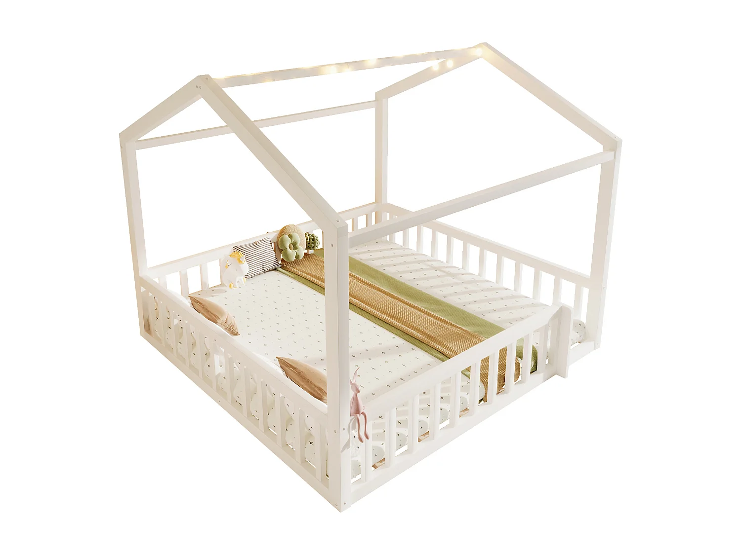 Lit cabane enfant 90x190 cm transformable 180x190 cm avec LED - Blanc