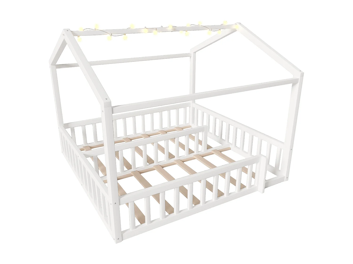 Lit cabane enfant 90x190 cm transformable 180x190 cm avec LED - Blanc