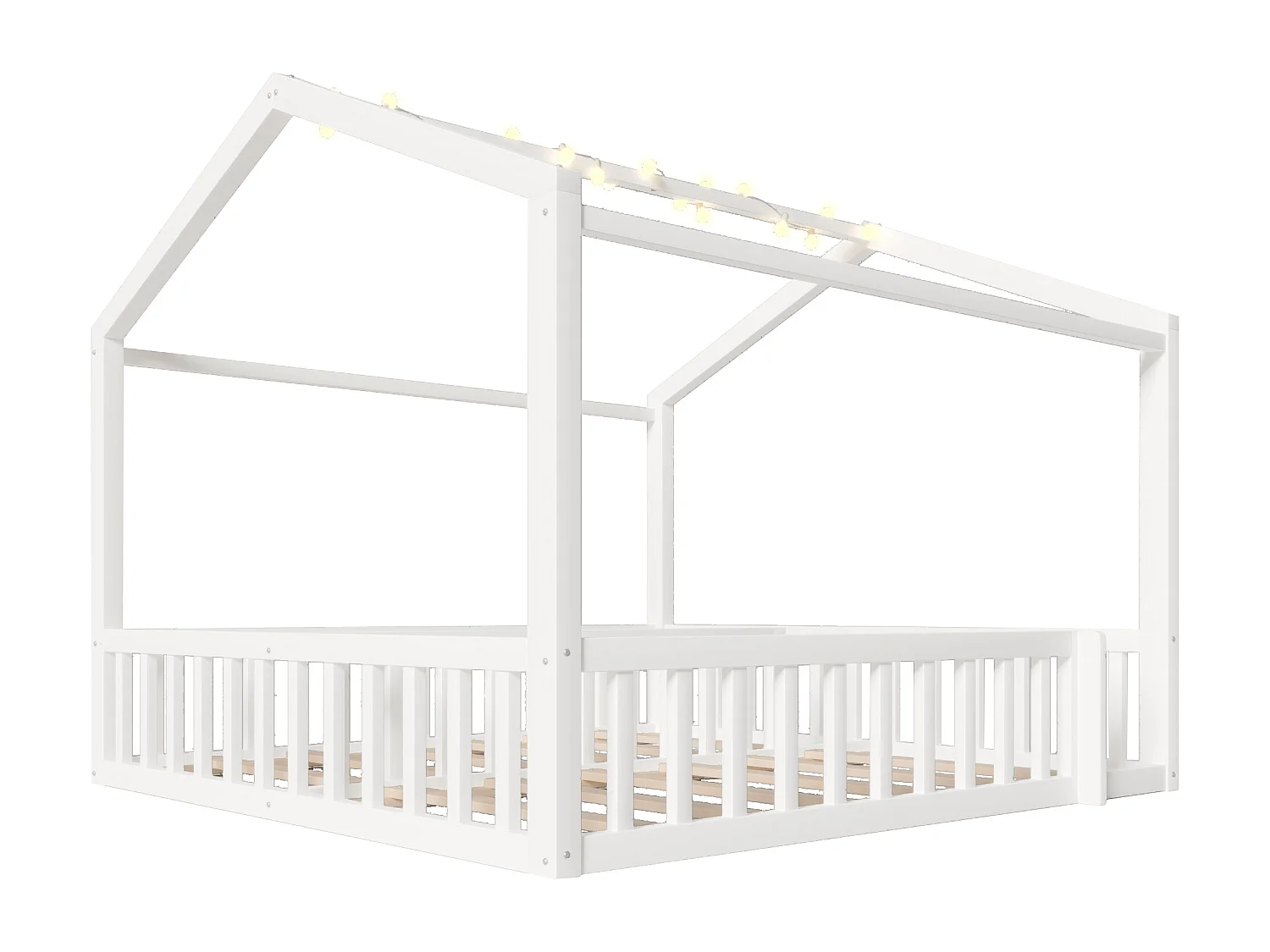 Lit cabane enfant 90x190 cm transformable 180x190 cm avec LED - Blanc