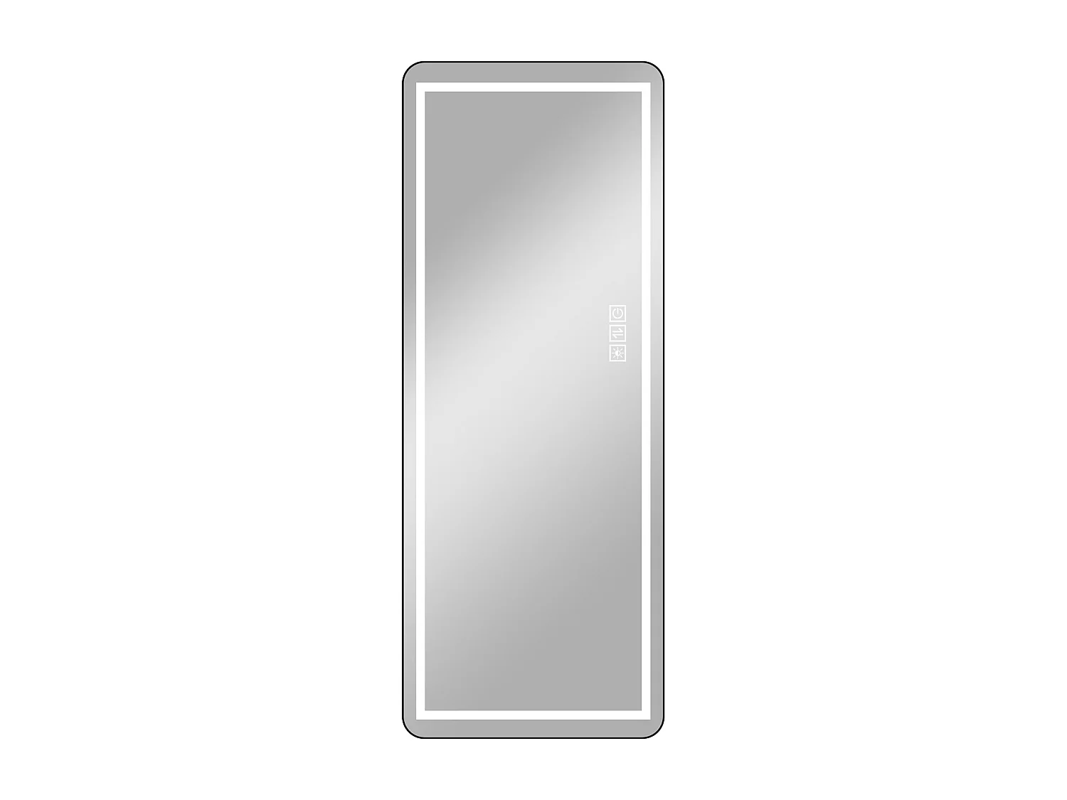 LED-spiegel, vrijstaand of voor wandmontage, 163 x 54 cm, zwart metalen frame, zilverkleurige spiegel