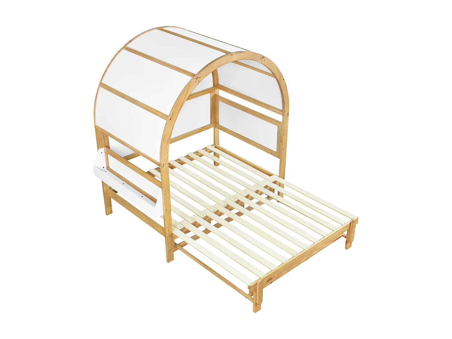 Uitschuifbaar kinderbed in kajuitvorm 140x100/200 cm met opbergruimte aan de zijkant - Wit en licht naturel