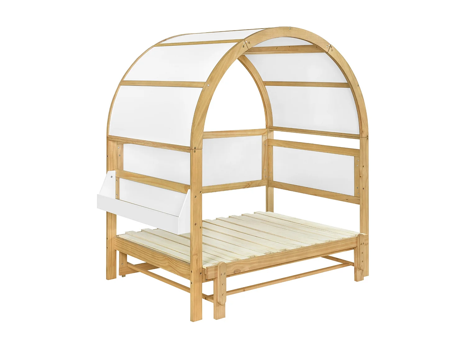 Uitschuifbaar kinderbed in kajuitvorm 140x100/200 cm met opbergruimte aan de zijkant - Wit en licht naturel