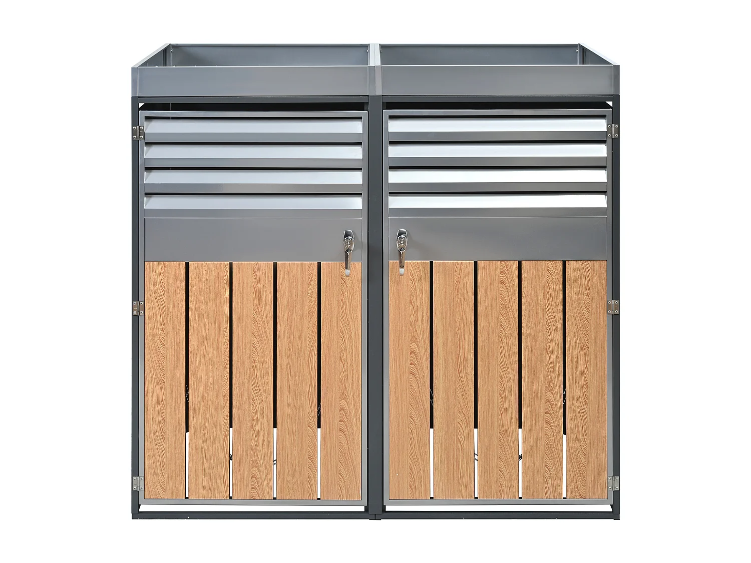 Abri pour 2 poubelles avec verrouillable et espace de plantation - Gris 132 x 80 x 124.5 cm