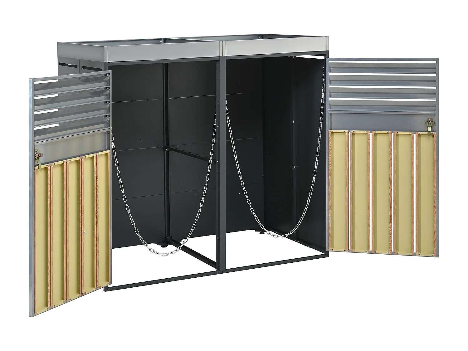 Abri pour 2 poubelles avec verrouillable et espace de plantation - Gris 132 x 80 x 124.5 cm