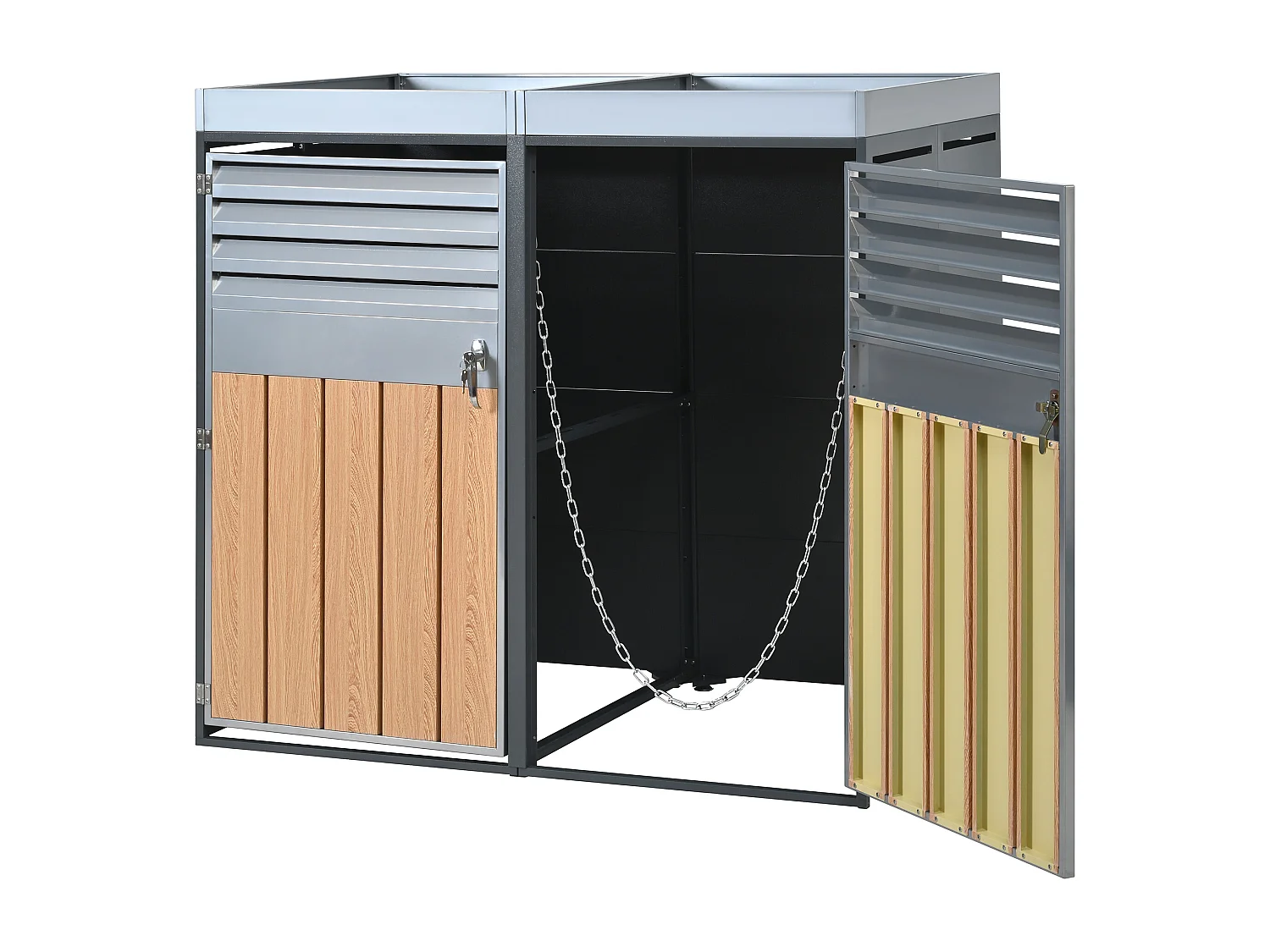 Abri pour 2 poubelles avec verrouillable et espace de plantation - Gris 132 x 80 x 124.5 cm