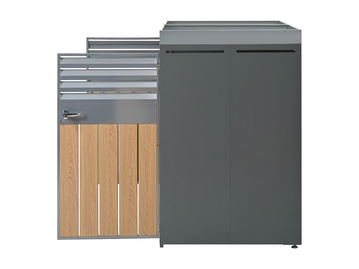 Abri pour 2 poubelles avec verrouillable et espace de plantation - Gris 132 x 80 x 124.5 cm