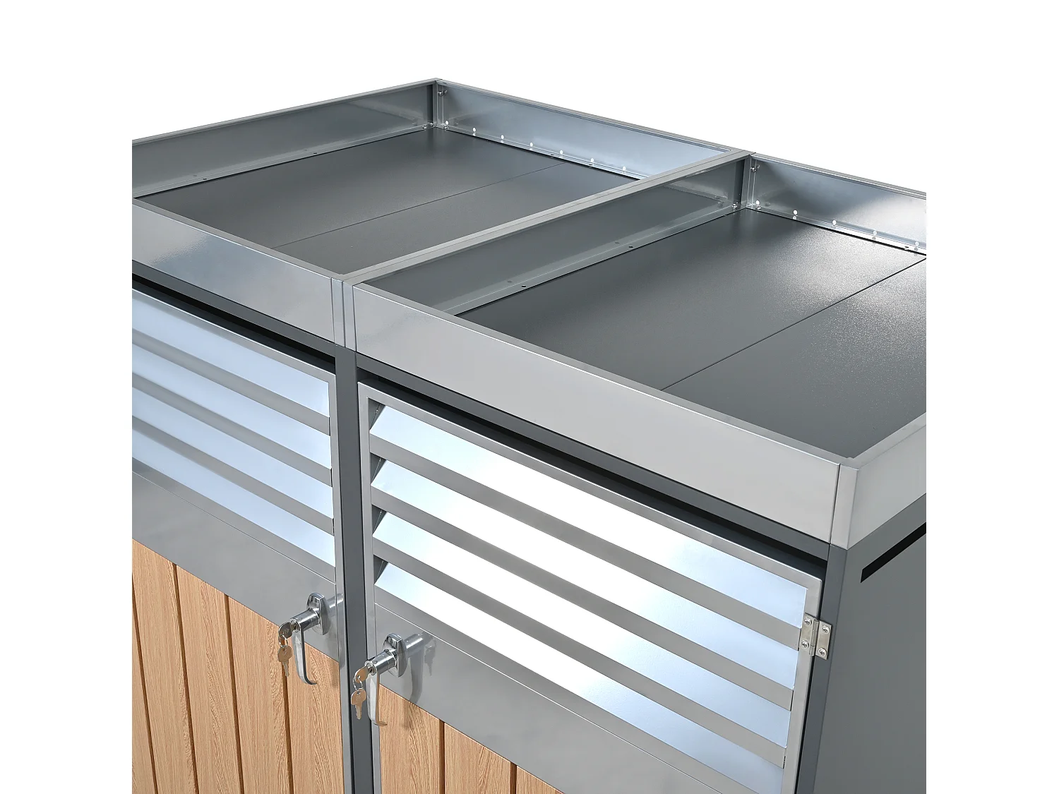 Abri pour 2 poubelles avec verrouillable et espace de plantation - Gris 132 x 80 x 124.5 cm