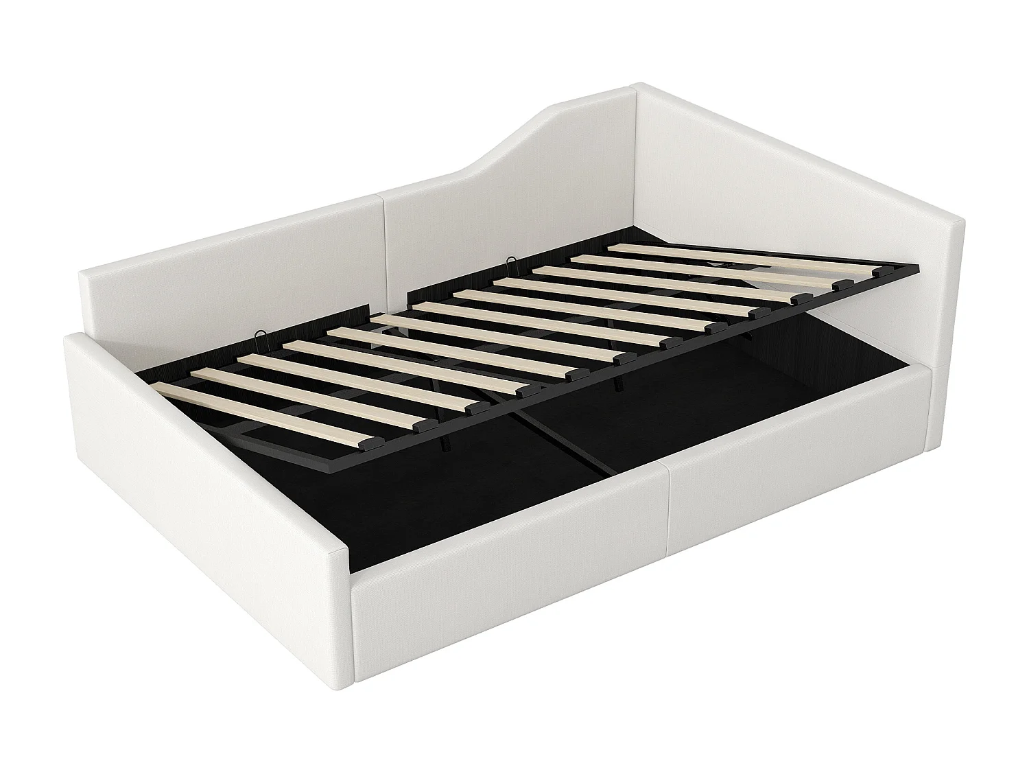 Lit adulte coffre 140x200 cm en lin beige - Lit banquette avec sommier à lattes