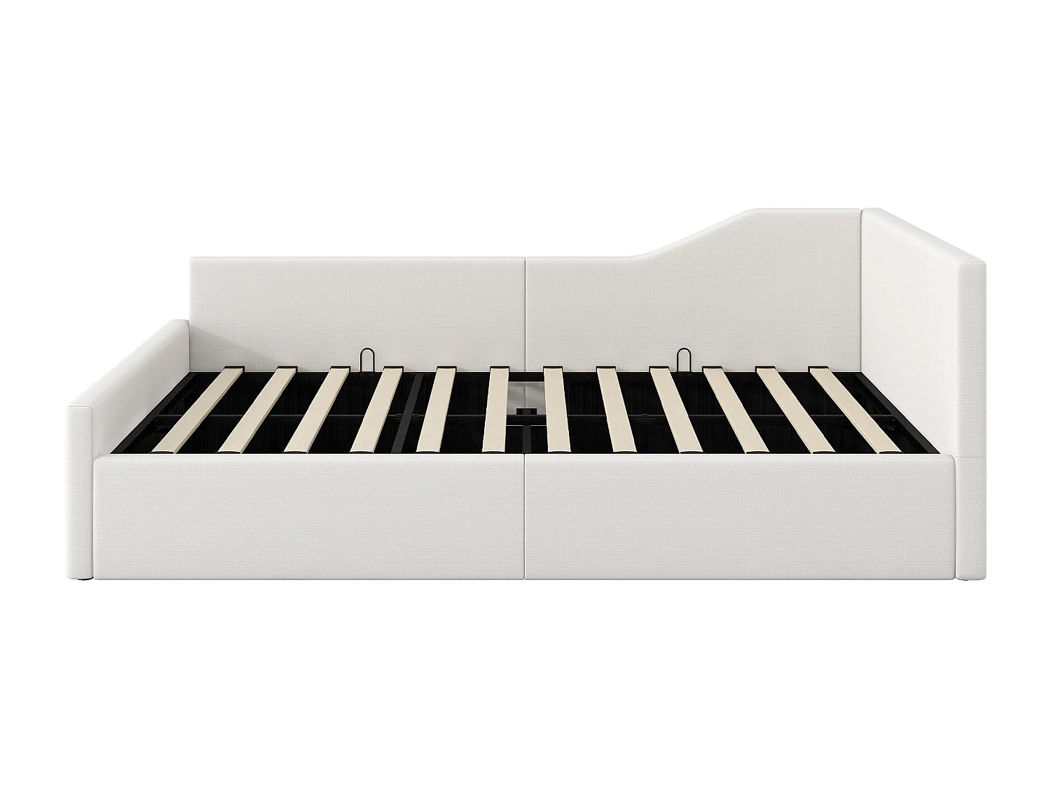 Lit adulte coffre 140x200 cm en lin beige - Lit banquette avec sommier à lattes