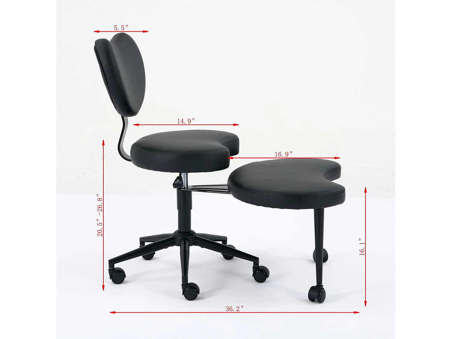 Chaise de bureau réglable en PU avec repose-pieds pivotant 360° et roulettes, noir