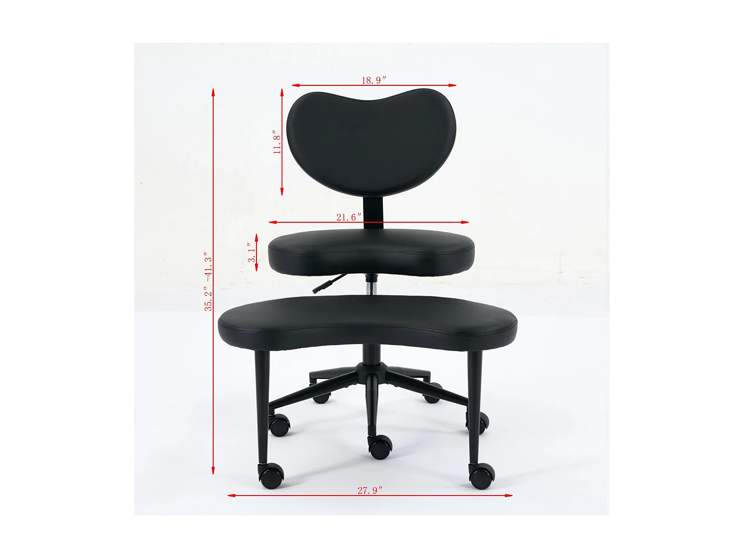 Chaise de bureau réglable en PU avec repose-pieds pivotant 360° et roulettes, noir