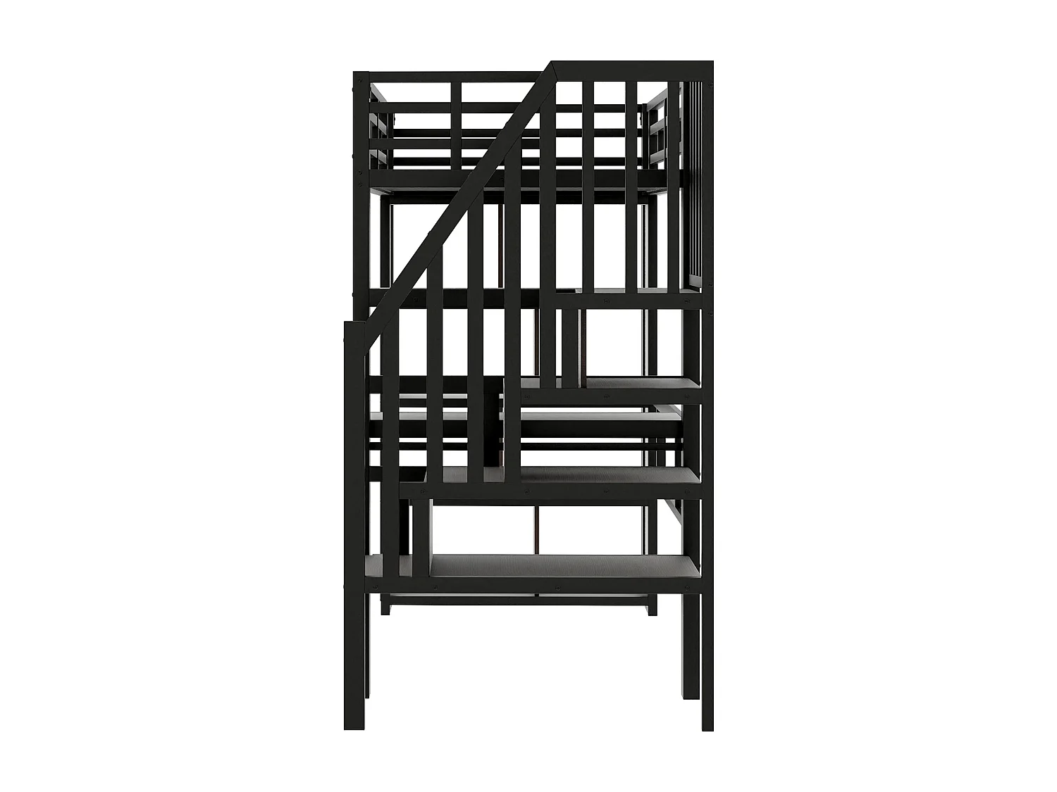 Lit mezzanine 90 x 200 cm avec bureau, compartiment de rangement et LED - Métal et bois - Noir