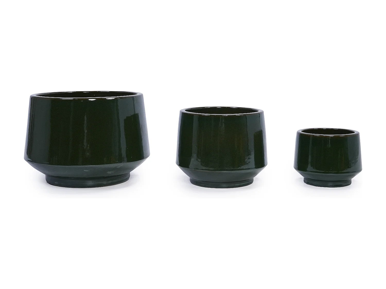 Set de 3 pots de fleurs ronds en céramique (Ø 38,1/28/22 cm), vert foncé