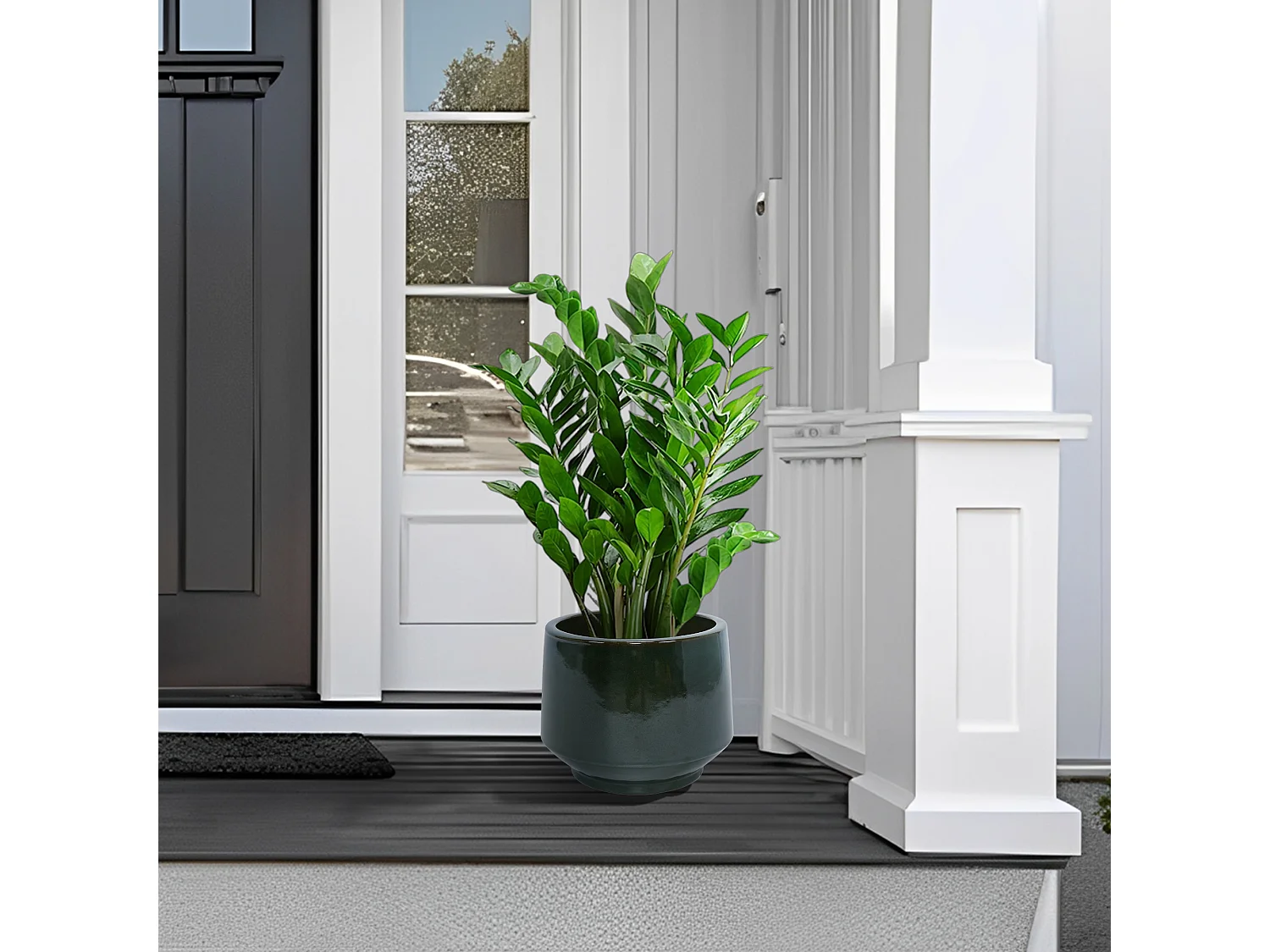 Set de 3 pots de fleurs ronds en céramique (Ø 38,1/28/22 cm), vert foncé