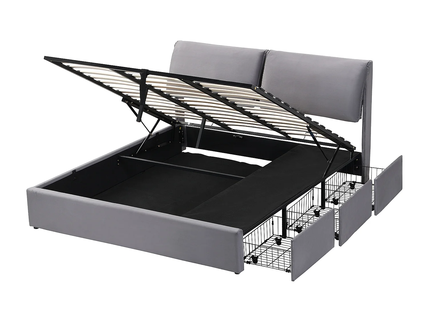 Lit double coffre 160 x 200 cm avec 3 tiroirs - Lit adulte en velours beige