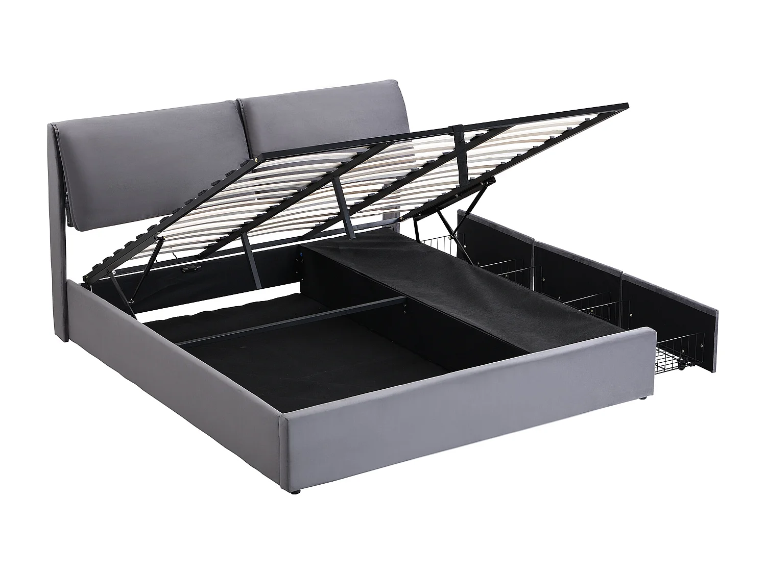 Lit double coffre 160 x 200 cm avec 3 tiroirs - Lit adulte en velours beige